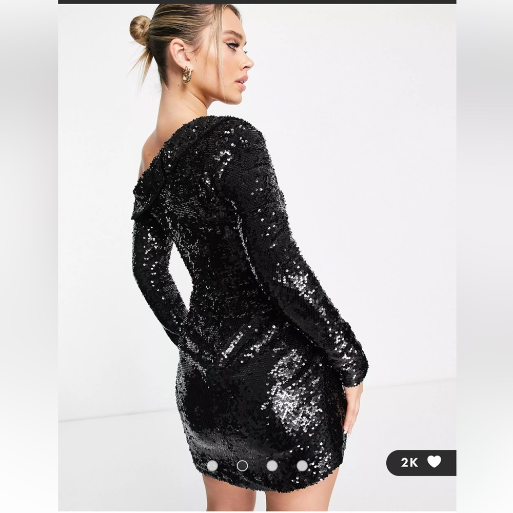 Lavish Alice sequin velvet off shoulder asymmetric mini dress